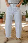 Sky Blue Stripe Casual Barrel Jeans